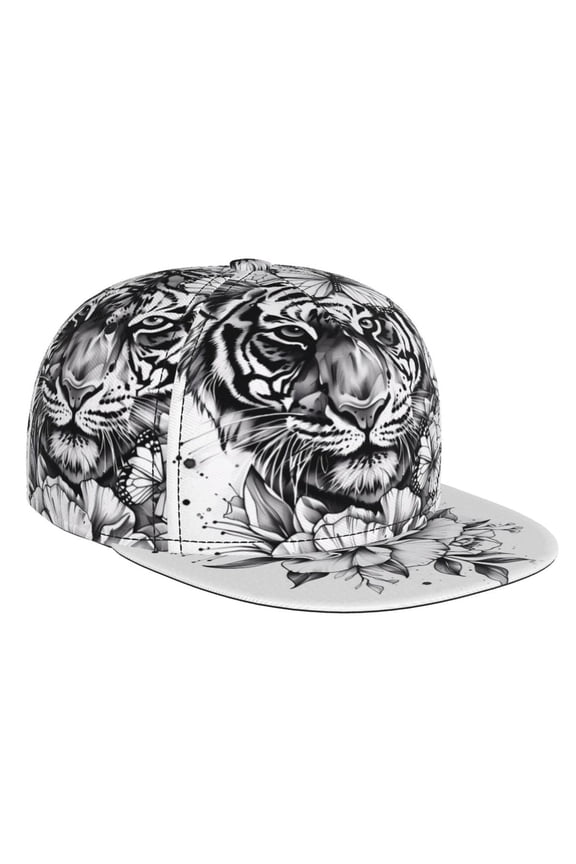 Tiger Butterfly Floral Art for Baseball Cap Men Cap Flat Brim for Men Women Teens Adjustable Baseball Cap
