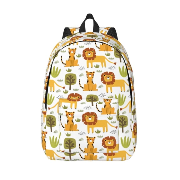 Hirioo Tiger Lion Canvas Backpack, Durable Travel Backpack with Multiple Compartments,Large Capacity, Backpack for School, Hiking, Work