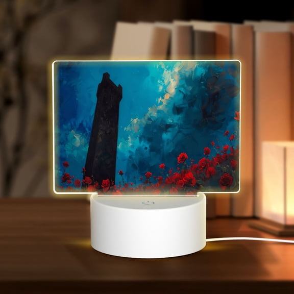 Hirioo Tower And Red Roses for Rectangular Acrylic with Night Light Best Gifts for Lover Girl Mom, Valentine's Day Anniversary Birthday Wedding Present