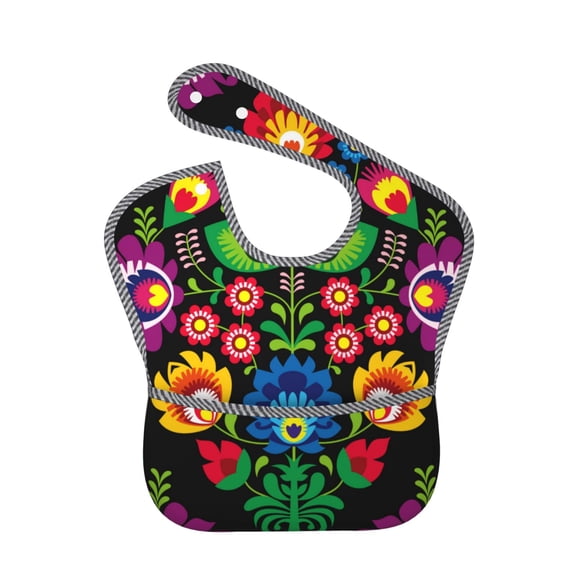 Hirioo Traditional Floral Polish for Baby Waterproof Pocket Bib Adjustable Closed for Babies Toddlers with Large Pocket 6-24Months