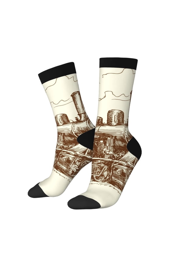 Train Pattern Adult Middle Tube Socks Breathable Sock Non-Pilling,Contrasting Color Design
