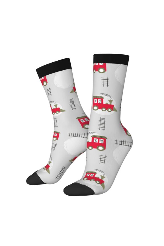 Trains Pattern Adult Middle Tube Socks Breathable Sock Non-Pilling,Contrasting Color Design