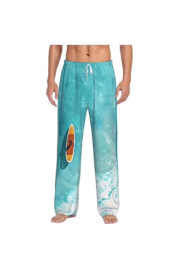 Tranquil Ocean Canoe Journey for Men's PJ Pajama Pants Sleep Pants Men's Home Trousers with Pockets,S-3XL-Medium