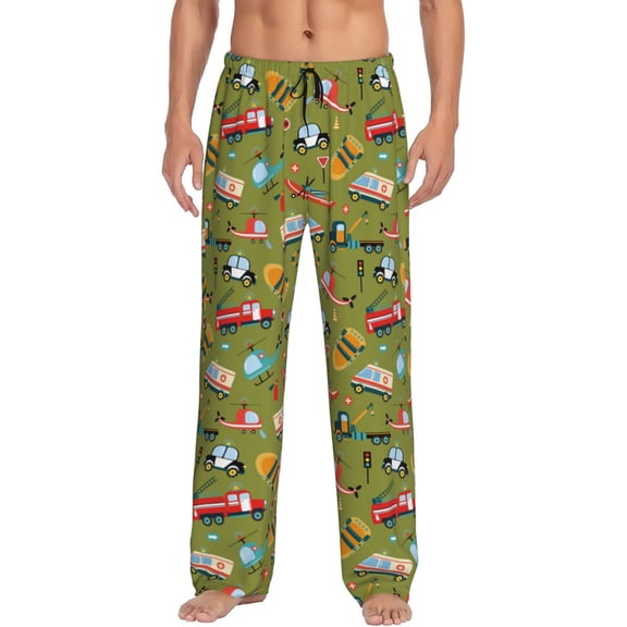 Hirioo Transportation Prints for Men's PJ Pajama Pants Sleep Pants Men's Home Trousers with Pockets,S-3XL-Small