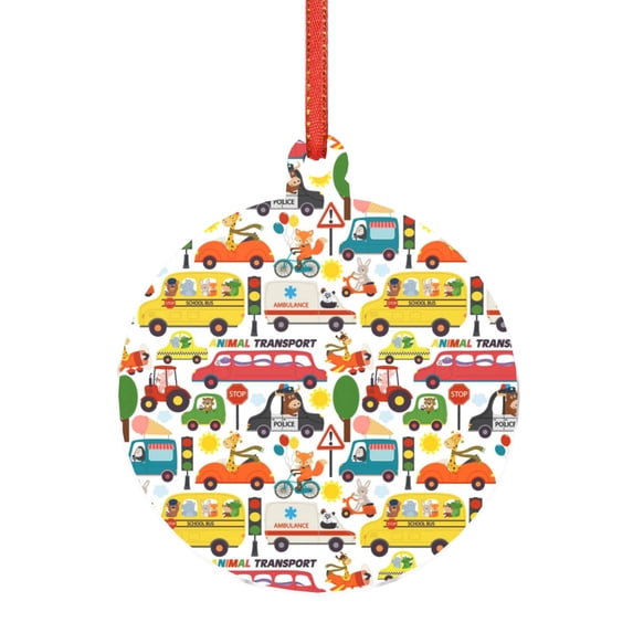 Hirioo Transports with Animals for Acrylic Christmas Pendant Hanging Christmas Tree Ornaments, Car, Home, Office Gift Decor-Round Shape