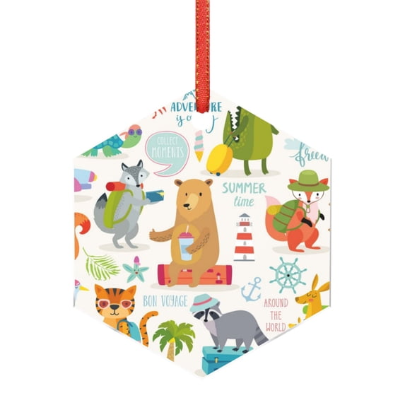 Hirioo Travel Animals for Acrylic Christmas Pendant Hanging Christmas Tree Ornaments, Car, Home, Office Gift Decor-Hexagon