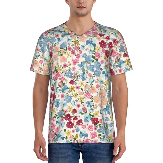 Hirioo Trendy Floral Design for Men's Baseball T-shirt Shirts Short Sleeve Casual Summer Button Stretch T Shirts,Size S-4XL-3X-Large