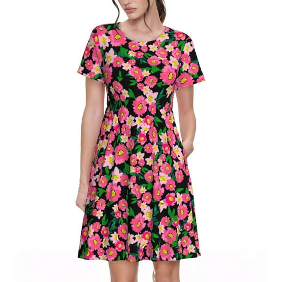 Hirioo Trendy Floral for Short Sleeve Dress Women's Short Sleeve Dress with Pockets