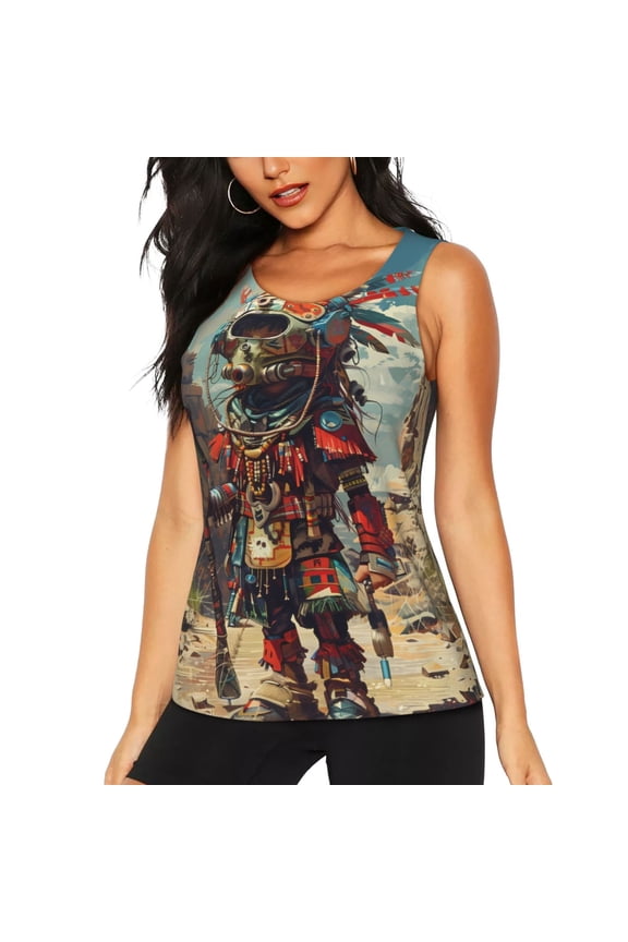 Tribal Futuristic Warrior for Women's Workout Tank Top Sleeveless Workout Tops Athletic Gym Shirts-Large