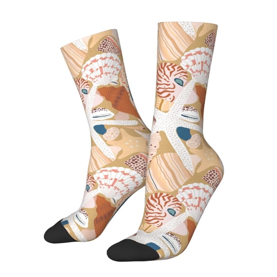 Hirioo Tropical Beach Sea Shell Pattern Adult Middle Tube Socks Breathable Sock Non-Pilling,Contrasting Color Design