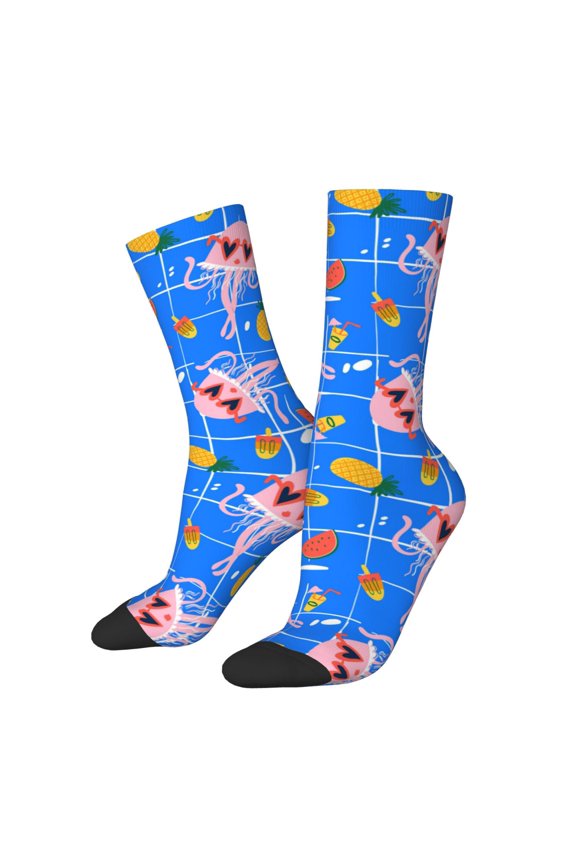 Tropical Jellyfishes Pattern Adult Middle Tube Socks Breathable Sock Non-Pilling,Contrasting Color Design