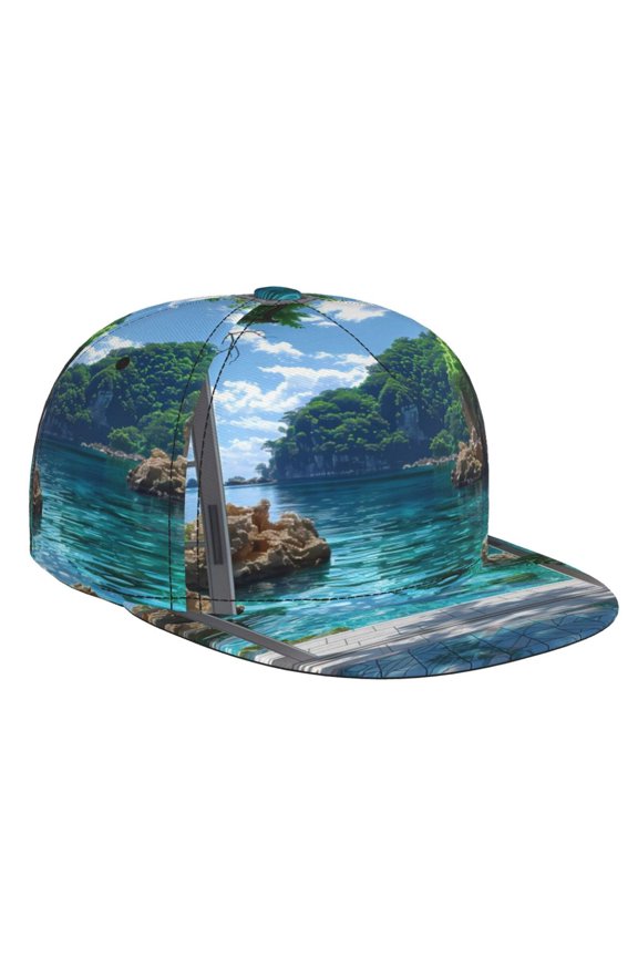 Tropical Paradise Window View for Baseball Cap Men Cap Flat Brim for Men Women Teens Adjustable Baseball Cap