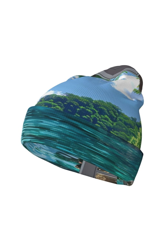 Tropical Paradise Window View for Men's Knit Cuffed Beanie for Outdoor Activities Unisex