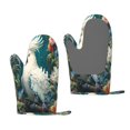 thumbnail image 1 of Hirioo Tropical Parrot Floral Artwork for Silicone Oven Mitts for BBQ, Baking, Cooking, Set of 2, Heat Resistant 260℃, Non-Slip Kitchen Essentials, 1 of 6
