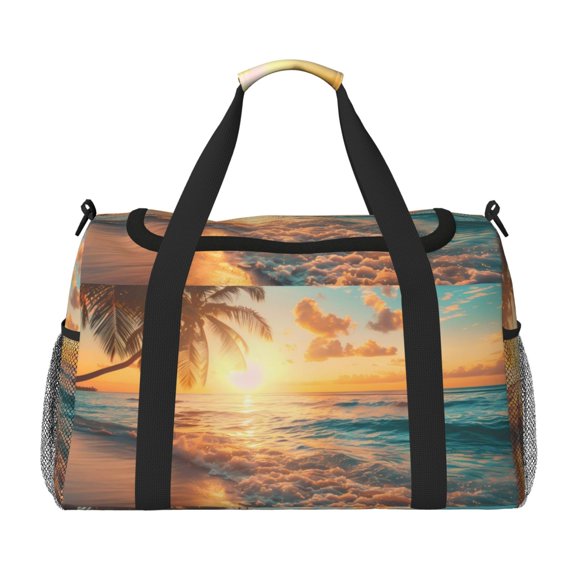 Hirioo Tropical Sunset Beach Scene Hand Travel Bag for Men Women,Durable and Spacious Travel Bag with Multiple Pockets for Work, Travel, Weekend Getaways