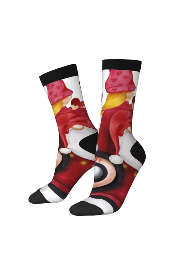 Truck With Gnomes Pattern Adult Middle Tube Socks Breathable Sock Non-Pilling,Contrasting Color Design