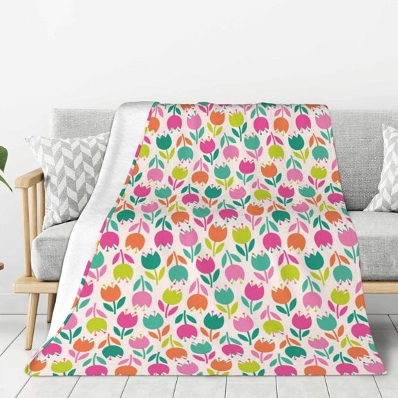 Hirioo Tulips Flowers for Flannel Blanket, Cozy and Warm Throw for Bed or Couch ,Perfect for All Seasons-50"x40"