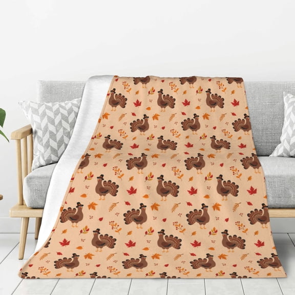 Hirioo Turkey And Autumn Leaves for Flannel Blanket, Cozy and Warm Throw for Bed or Couch ,Perfect for All Seasons-80"x60"