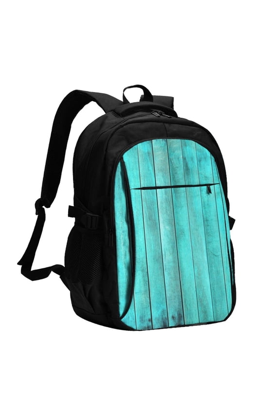 Turquoise Wooden2 for Travel Laptop Backpack with USB Charging Port for Men and Women
