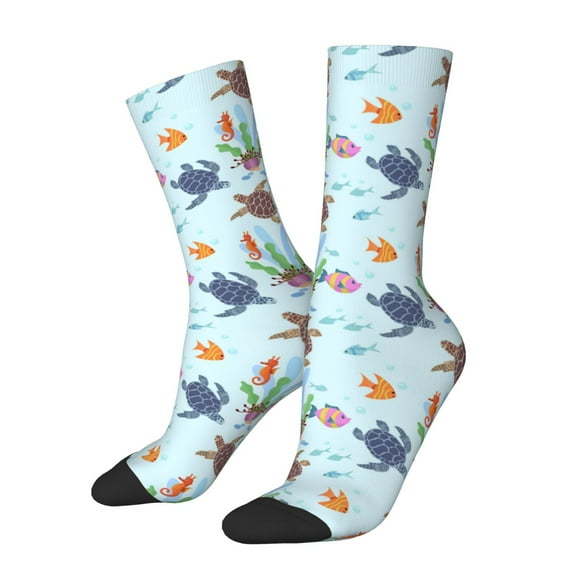 Hirioo Turtle Pattern Adult Middle Tube Socks Breathable Sock Non-Pilling,Contrasting Color Design