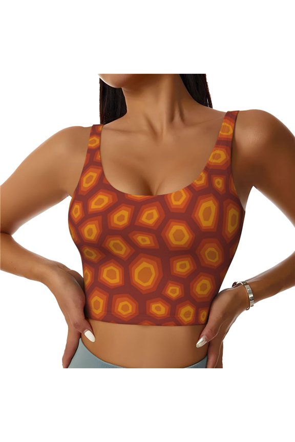 Turtle Shell for Women's Sports Vest with Full-Print Design, Stretchy Fabric and Removable Pads-Large