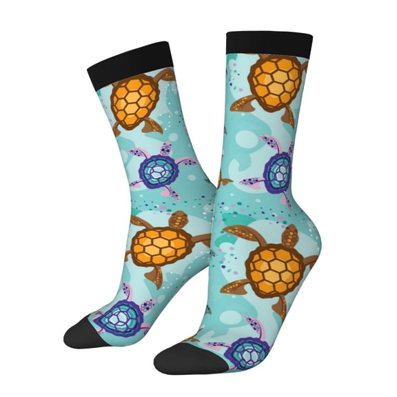 Hirioo Turtles And Sea Pattern Adult Middle Tube Socks Breathable Sock Non-Pilling,Contrasting Color Design