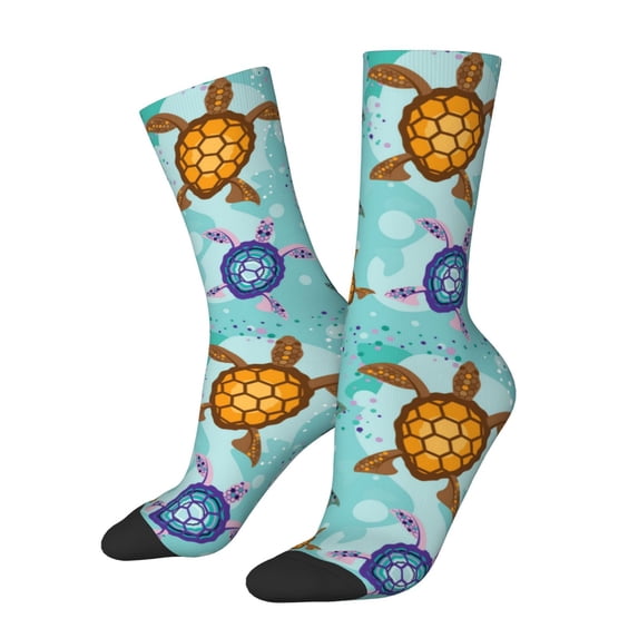 Hirioo Turtles And Sea Pattern Adult Middle Tube Socks Breathable Sock Non-Pilling,Contrasting Color Design