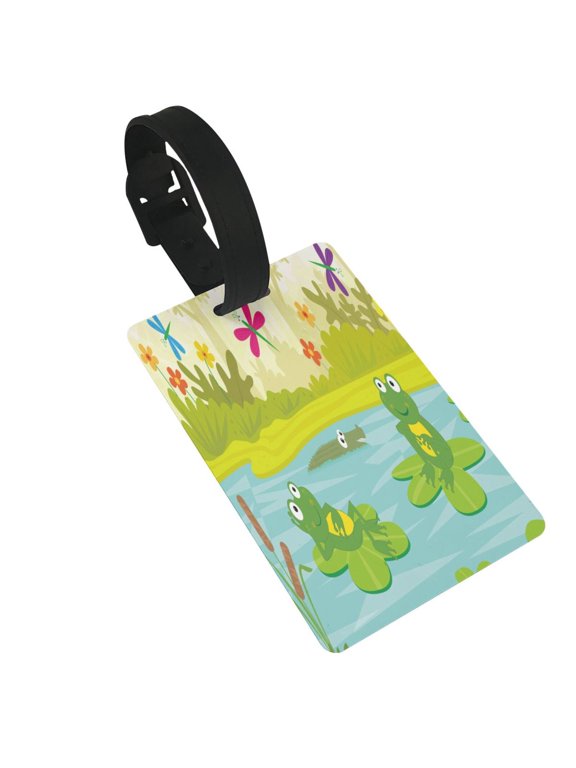 Two Frogs Are Sitting On Water Lilies for Luggage ID Tag with Adjustable Strap Travel Baggage Bag Tags Suitcase Identify Labels for Women Men
