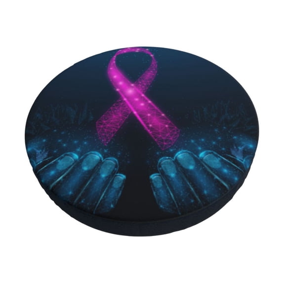 Hirioo Two Human Hands are Holds Pink Ribbon Awareness for Round Bar Stool Seat Covers Washable Stool Cushion Slipcover Elastic Bar Chair Covers for 12-14 Inch Chair-14 inch