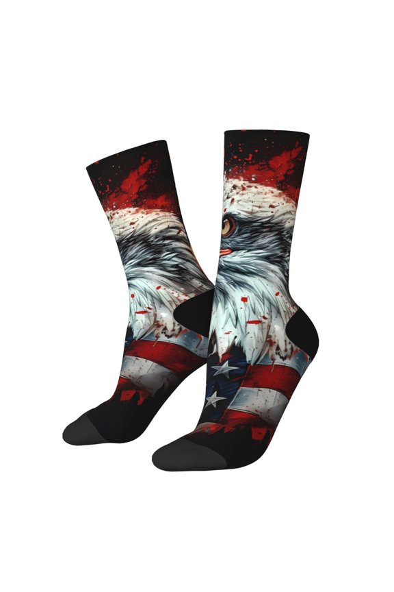 USA Bald Eagle Pattern Adult Middle Tube Socks Breathable Sock Non-Pilling,Contrasting Color Design