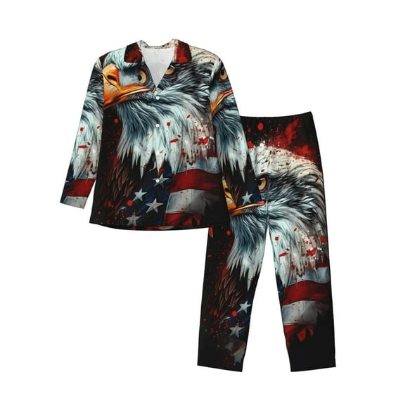 Hirioo USA Bald Eagle for Men's Pajama Sets 2 Piece Pjs Men's Long-Sleeved Pajama Set Button Down Sleepwear,S-XXL-Small