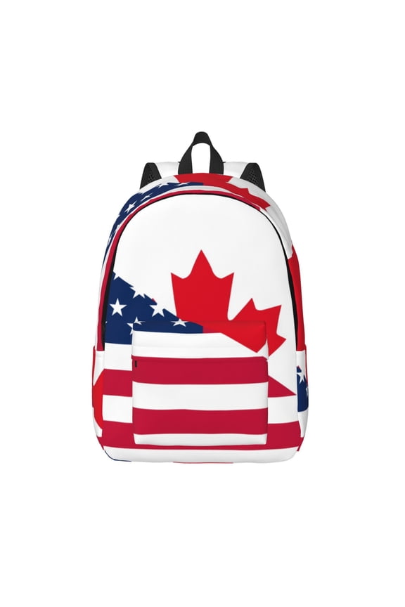 USA Canada Flag Canvas Backpack, Durable Travel Backpack with Multiple Compartments,Large Capacity, Backpack for School, Hiking, Work