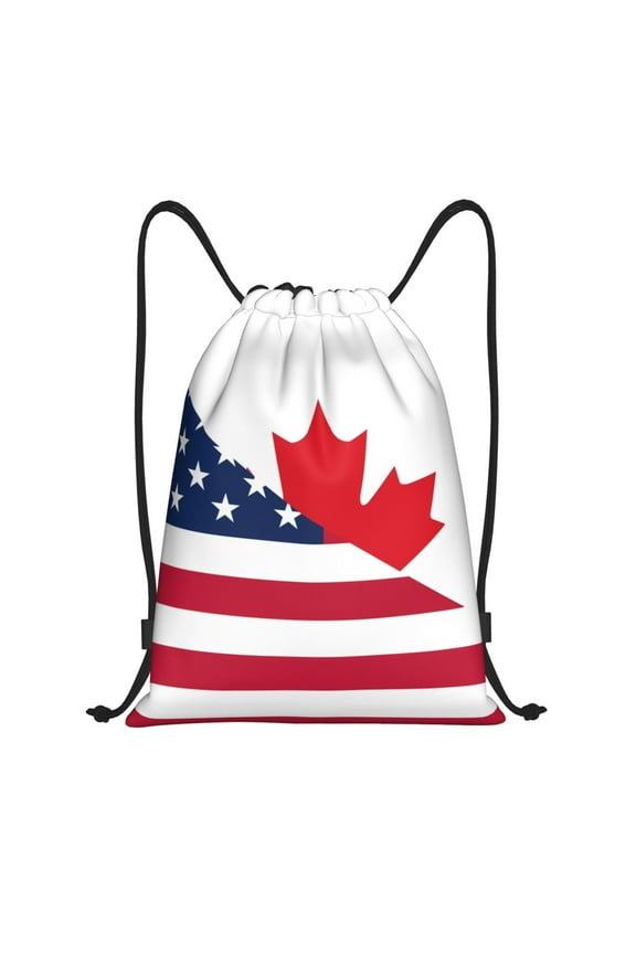 USA Canada Flag Print Drawstring Backpack Bag Sport Versatile Sports Backpack for Gym, Travel, Swimming, Beach