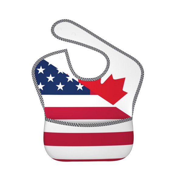 Hirioo USA Canada Flag for Baby Waterproof Pocket Bib Adjustable Closed for Babies Toddlers with Large Pocket 6-24Months