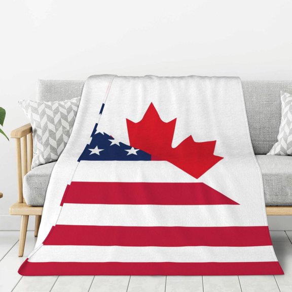 Hirioo USA Canada Flag for Flannel Blanket, Cozy and Warm Throw for Bed or Couch ,Perfect for All Seasons-80"x60"