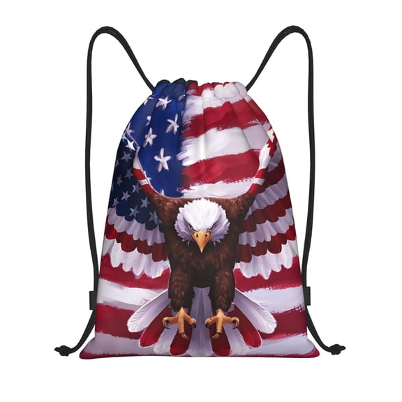 Hirioo USA Eagle with Spread Wings Print Drawstring Backpack Bag Sport Versatile Sports Backpack for Gym, Travel, Swimming, Beach