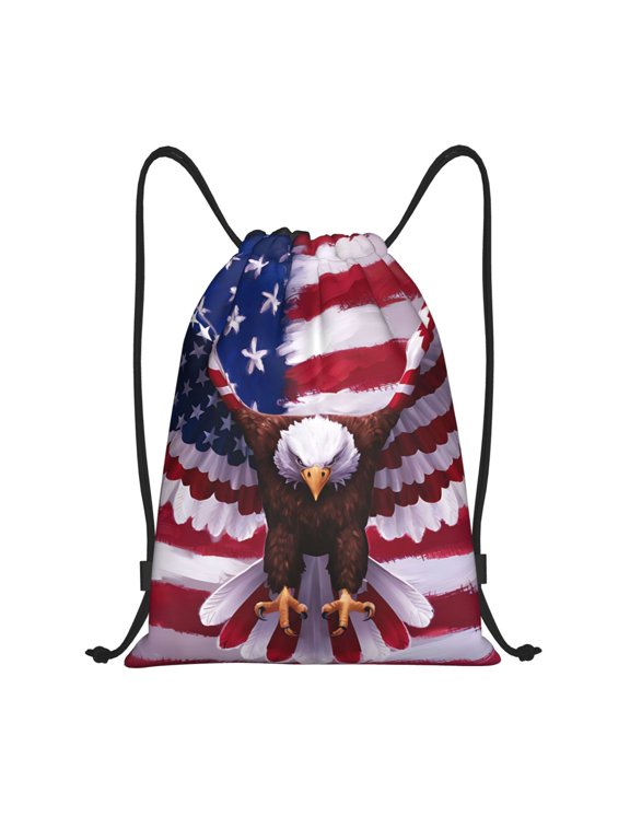 USA Eagle with Spread Wings Print Drawstring Backpack Bag Sport Versatile Sports Backpack for Gym, Travel, Swimming, Beach