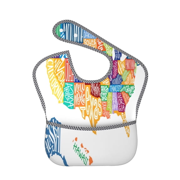 Hirioo USA MAP for Baby Waterproof Pocket Bib Adjustable Closed for Babies Toddlers with Large Pocket 6-24Months
