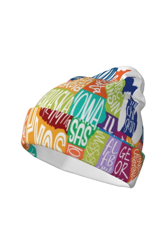 USA MAP for Men's Knit Cuffed Beanie for Outdoor Activities Unisex