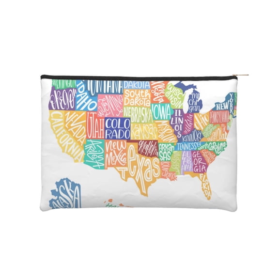 Hirioo USA MAP for Paper Reusable Cosmetic Bag Zipper Encouragement Travel Pouch Toiletry Bag for Women Girls