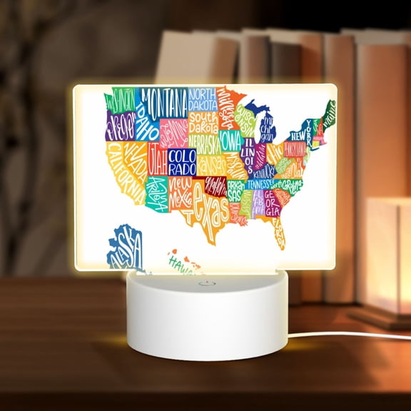 Hirioo USA MAP for Rectangular Acrylic with Night Light Best Gifts for Lover Girl Mom, Valentine's Day Anniversary Birthday Wedding Present