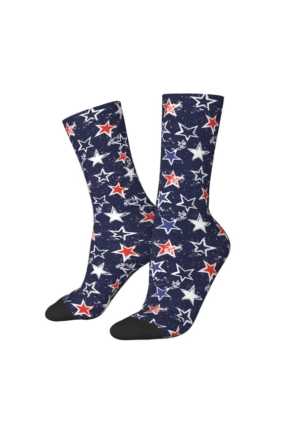 USA Stars Pattern Adult Middle Tube Socks Breathable Sock Non-Pilling,Contrasting Color Design