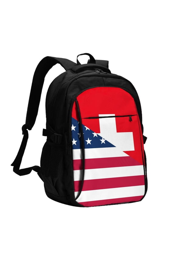 USA Switzerland for Travel Laptop Backpack with USB Charging Port for Men and Women