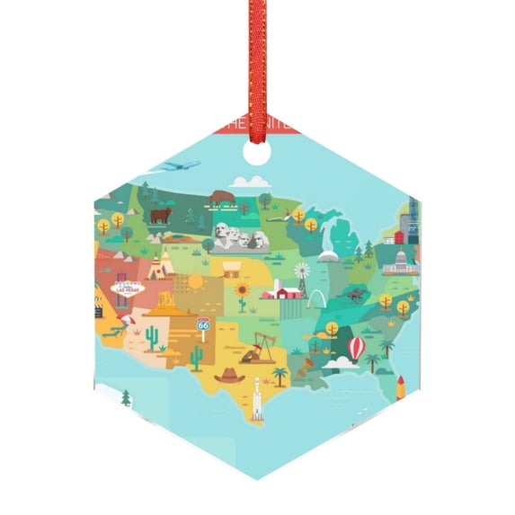 Hirioo USA Tourist Map for Acrylic Christmas Pendant Hanging Christmas Tree Ornaments, Car, Home, Office Gift Decor-Hexagon