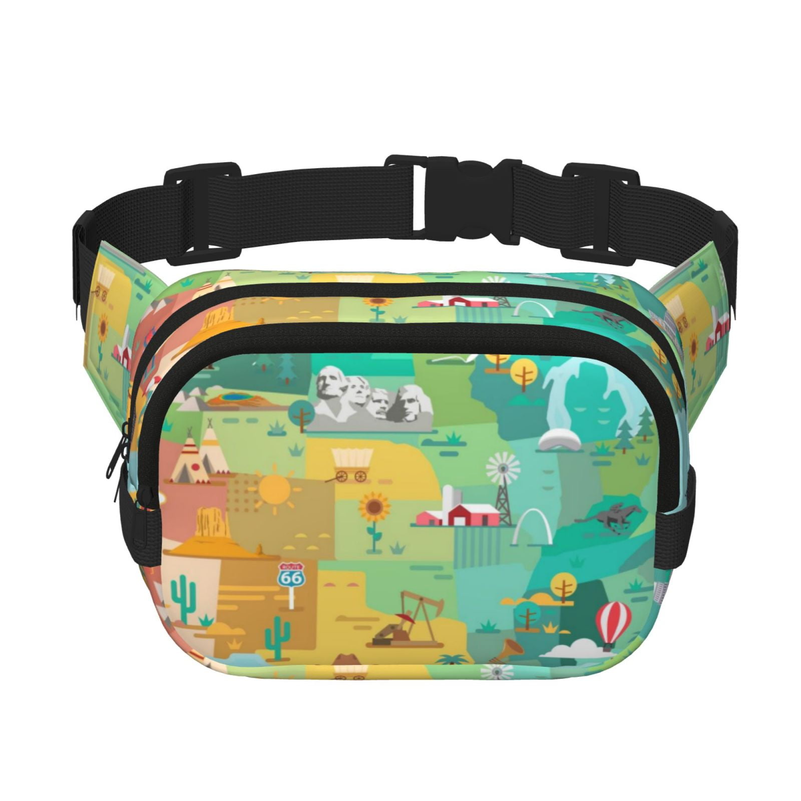 Hirioo USA Tourist Map for Double Layer Waist Bag Adjustable Fanny Pack For Travel Running Hiking
