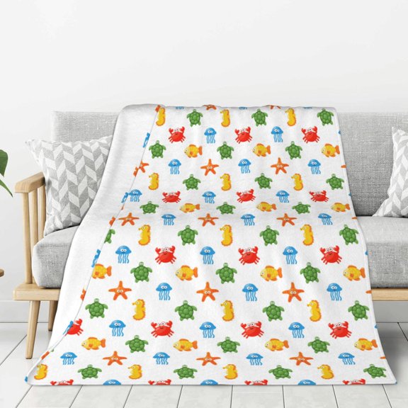 Hirioo Undersea Animals for Flannel Blanket, Cozy and Warm Throw for Bed or Couch ,Perfect for All Seasons-40"x30"