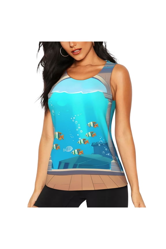 Underwater Aquarium Arches for Women's Workout Tank Top Sleeveless Workout Tops Athletic Gym Shirts-X-Large