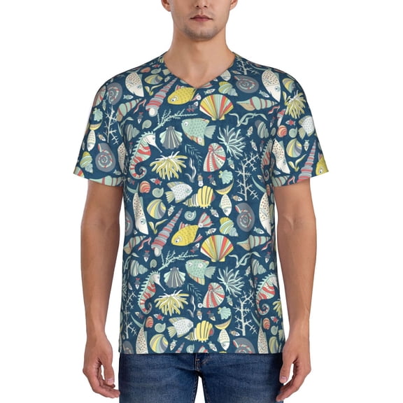 Hirioo Underwater Creature for Men's Baseball T-shirt Shirts Short Sleeve Casual Summer Button Stretch T Shirts,Size S-4XL-XX-Large