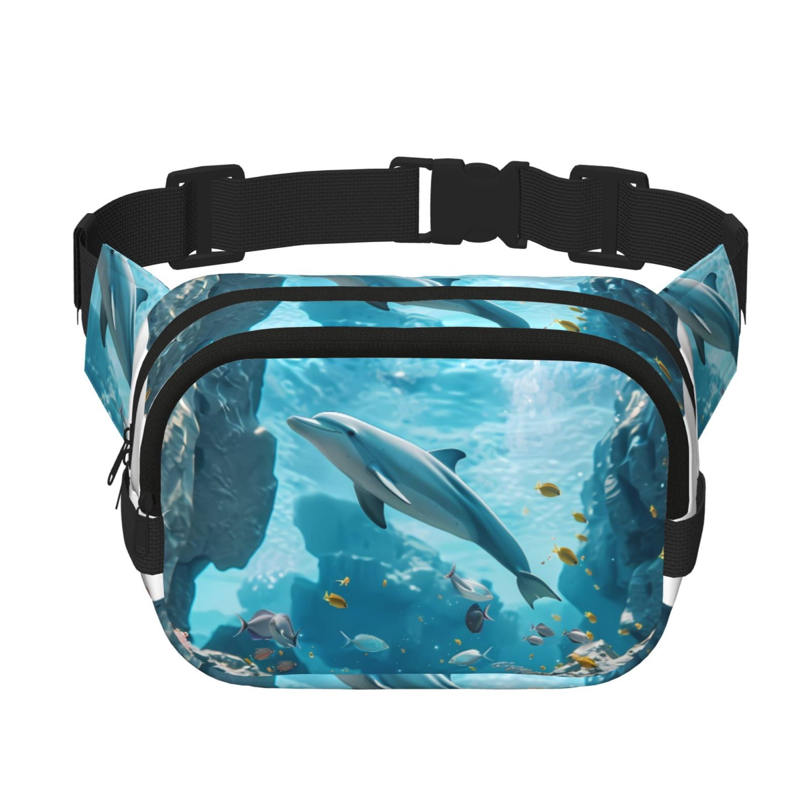 Hirioo Underwater Dolphin Scene for Double Layer Waist Bag Adjustable Fanny Pack For Travel Running Hiking