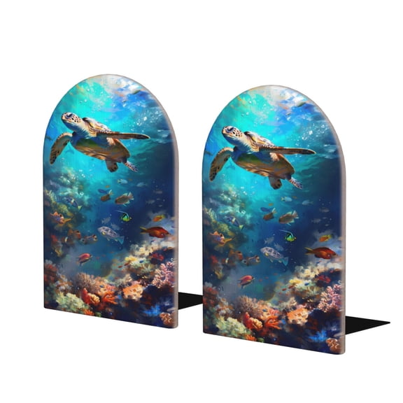 Hirioo Underwater Fish Turtle for Bookends Decorative Bookends for Shelves for Home or Office, Non-Slip Base